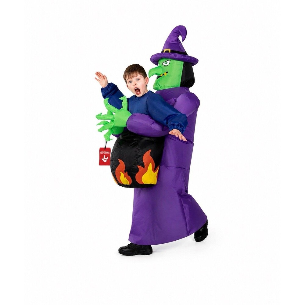 Inflatable Witch Cauldron Pick Me Up Costume Scary Halloween Morph Kids One Size